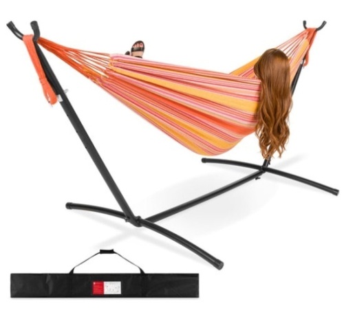 2-Person Brazilian-Style Double Hammock w/ Carrying Bag and Steel Stand, Sunset - Lot 344