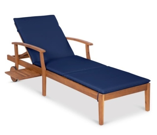 Adjustable Acacia Wood Chaise Lounge Chair w/ Side Table, Wheels - 79x26in, Navy Blue - Lot 346