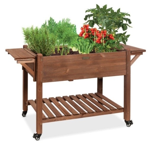 Pre-Stained Mobile Raised Garden Bed Elevated Wood Planter Stand 57x20x33in - Lot 503