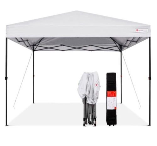 One-Person Setup Instant Pop Up Canopy w/ Wheeled Bag - 10x10ft, White - Lot 504