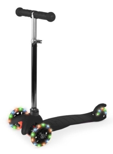Kids Mini Kick Scooter Toy w/ Colorful Light-Up Wheels, Adjustable T-Bar, Black - Lot 511