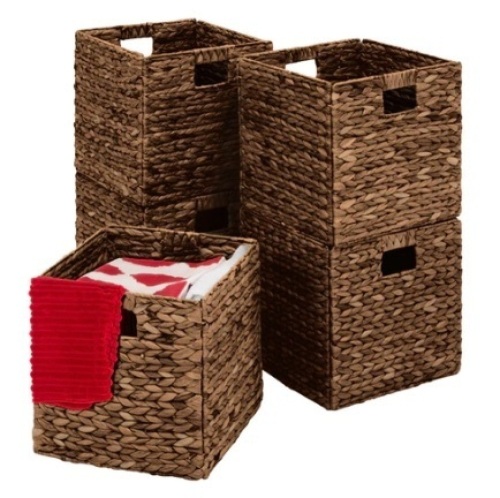 Set of 5 Collapsible Hyacinth Storage Baskets w/ Inserts,10.5x10.5in - Lot 412