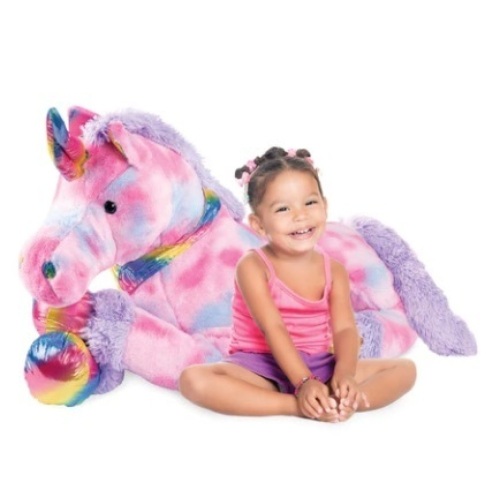 Kids Extra Large Life-Size Plush Rainbow Unicorn Stuffed Animal w/ Soft Fur, Tie-Dye - Lot 415