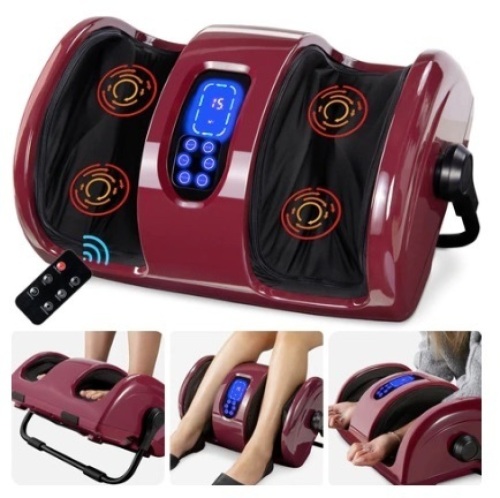 Reflexology Shiatsu Foot Massager w/ High-Intensity Rollers, Remote Control, Burgundy, Appears New - Lot 430