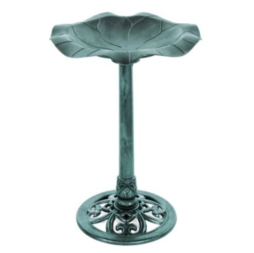 Lily Leaf Pedestal Bird Bath Decoration Accent w/ Floral Accents, Green - Lot 448