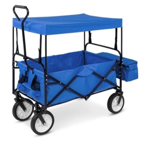 Utility Wagon Cart w/ Folding Design, 2 Cup Holders, Removable Canopy, Blue, Appears New - Lot 455