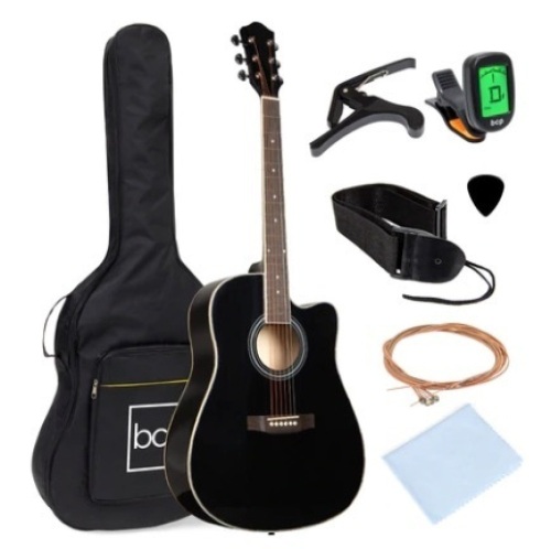 Full Size Beginner Acoustic Guitar Set with Case, Strap, Capo - 41in, Black, Appears New - Lot 458