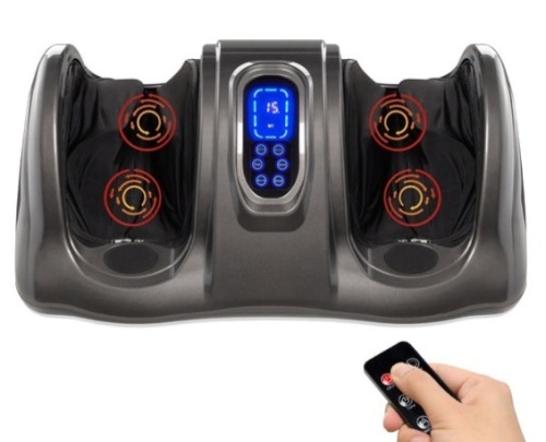 Therapeutic Foot Massager w/ High Intensity Rollers, Remote, 3 Modes, Gray - Lot 461