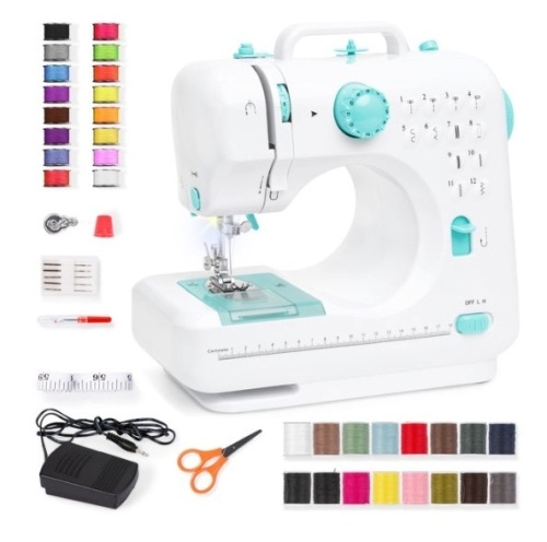 6V Portable Foot Pedal Sewing Machine w/ 12 Stitch Patterns, Teal - Lot 464