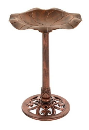 Lily Leaf Pedestal Bird Bath Decoration Accent w/ Floral Accents, Copper - Lot 481