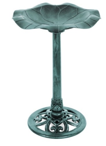 Lily Leaf Pedestal Bird Bath Decoration Accent w/ Floral Accents, Green - Lot 477