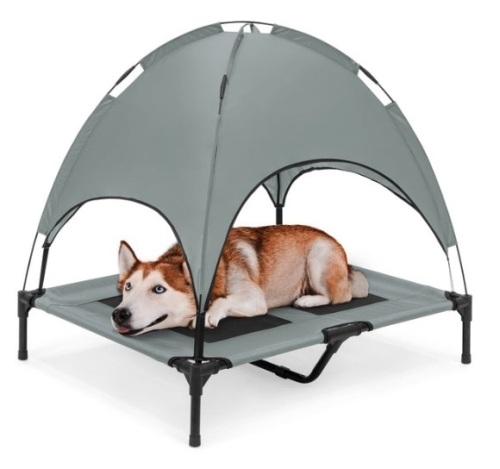 36in Outdoor Raised Cooling Pet Dog Bed w/ Canopy, Travel Bag, Gray - Lot 479