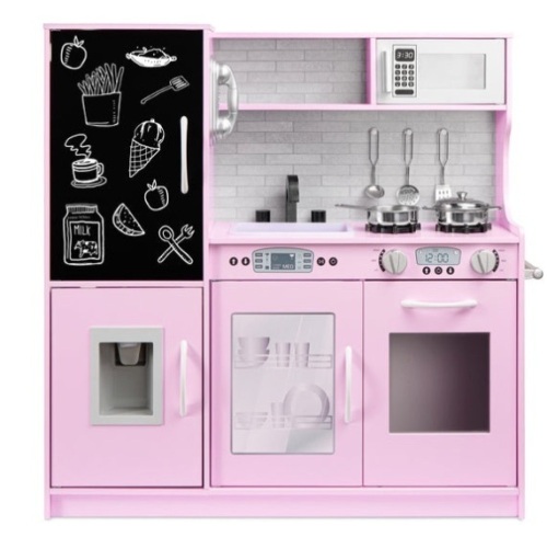 Pretend Play Kitchen Wooden Toy Set for Kids with 11 Accessories, Pink - Lot 488