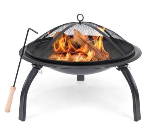 22in Fire Pit Bowl w/ Mesh Cover, Poker - Lot 489