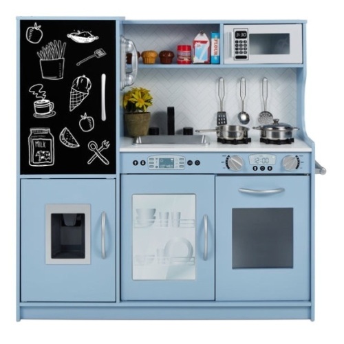 Pretend Play Kitchen Wooden Toy Set for Kids with 11 Accessories, Blue - Lot 490