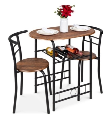 3-Piece Wooden Table & Chairs Dining Set w/ Lower Storage Shelf, Black/Brown - Lot 495