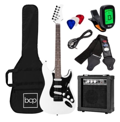 Beginner Electric Guitar Kit w/ Case, 10W Amp, Tremolo Bar - 39in, Glacier White - Lot 496