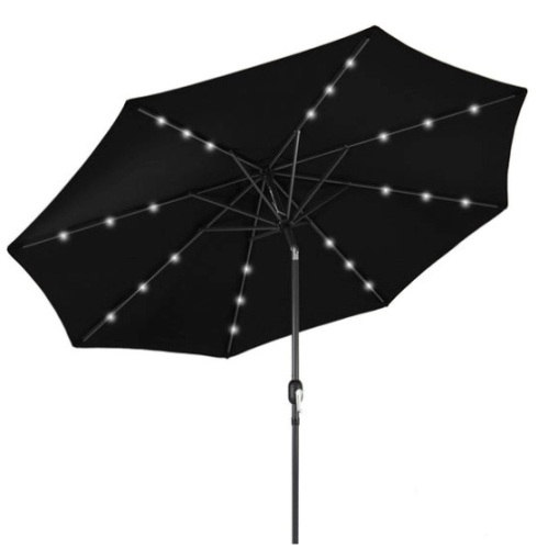 Solar LED Lighted Patio Umbrella w/ Tilt Adjustment, UV-Resistance - 10ft, Black - Lot 518