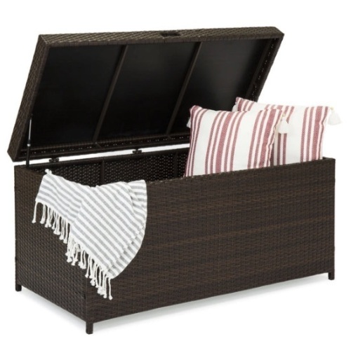 Indoor Outdoor Wicker Storage Box w/ Steel Frame, Lift-Up Top - 136 Gal - Lot 519