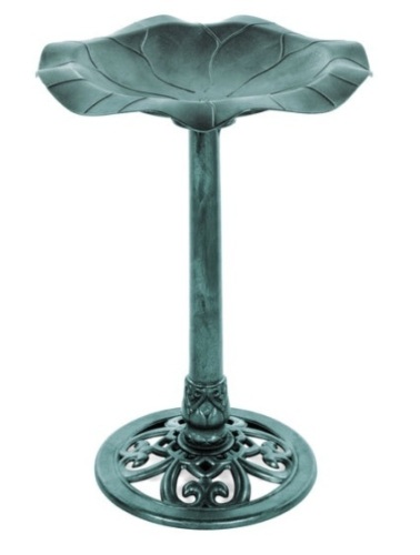 Lily Leaf Pedestal Bird Bath Decoration Accent w/ Floral Accents, Green - Lot 536