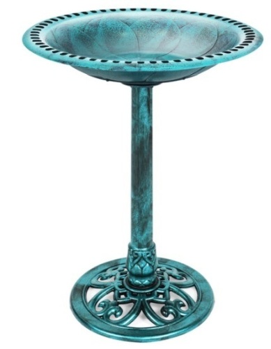 Vintage Outdoor Garden Bird Bath w/ Fleur-de-Lis Accents, Green - Lot 537