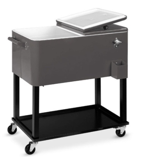 Portable Rolling Cooler Cart w/ Bottle Opener, Catch Tray - 80qt, Gray - Lot 540