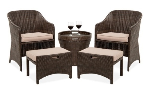 5-Piece Outdoor Wicker Bistro Set w/ Side Storage Table, No Assembly, Brown - Lot 541