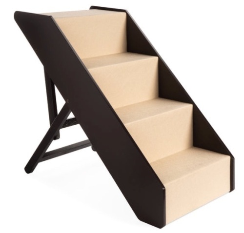 Foldable Adjustable, Non-Slip Wide Wooden Carpeted Pet Step Stairs, 4 Step - Lot 544