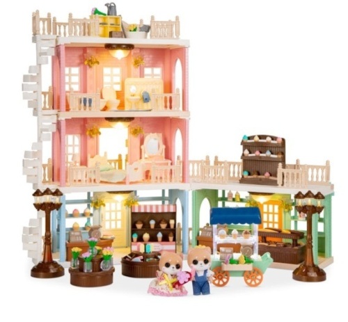 Deluxe Cottage Dollhouse Mansion Pretend Toy Playset w/ Tiny Critters - Lot 554