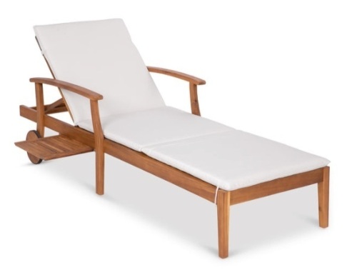 Adjustable Acacia Wood Chaise Lounge Chair w/ Side Table, Wheels - 79x26in, Cream - Lot 555