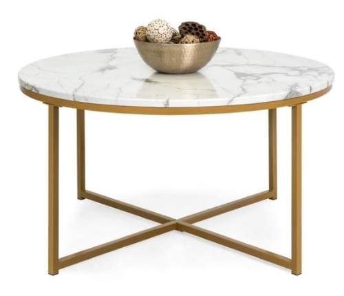 Round Coffee Table w/ Faux Marble Top, Metal Frame - 36in, Gold - Lot 562