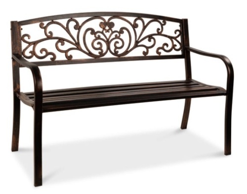Steel Bench for Outdoor, Patio, Garden w/ Floral Design - 50in, Brown - Lot 564