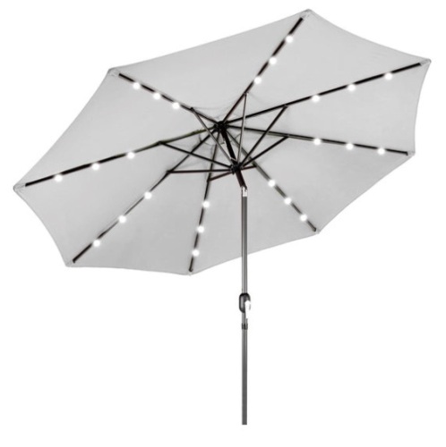 Solar LED Lighted Patio Umbrella w/ Tilt Adjustment, UV-Resistance - 10ft, Fog Gray - Lot 566