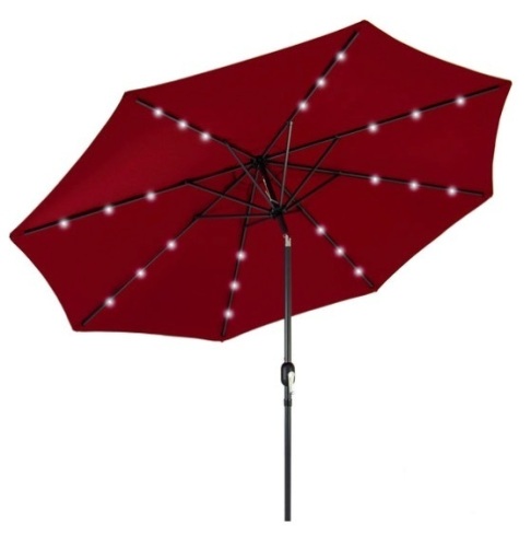 Solar LED Lighted Patio Umbrella w/ Tilt Adjustment, UV-Resistance - 10ft, Red - Lot 567