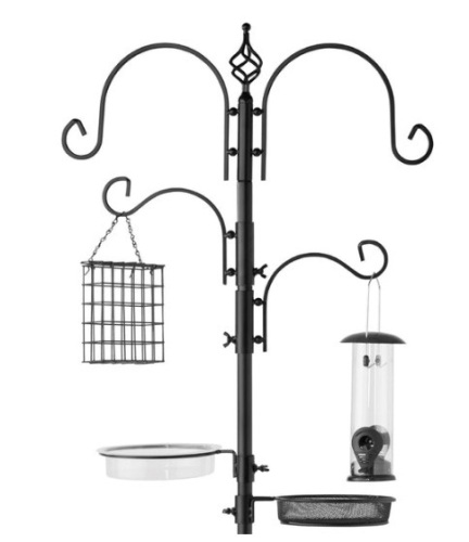 4-Hook Bird Feeding Station, Steel Feeder Stand w/ 2 Bird Feeders - 91in, Black - Lot 569