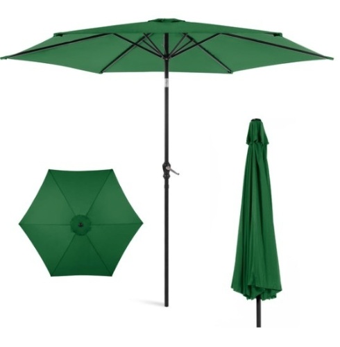 Outdoor Steel Market Patio Umbrella Decoration w/ Tilt, Crank Lift - 10ft, Green - Lot 582