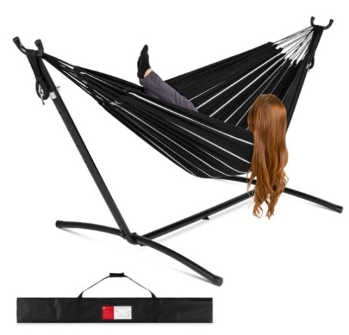2-Person Brazilian-Style Double Hammock w/ Carrying Bag and Steel Stand, Onyx - Lot 583