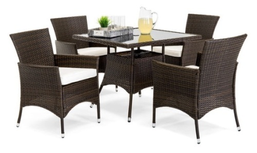 5-Piece Wicker Patio Dining Table Set w/ 4 Chairs, Cream - Lot 590
