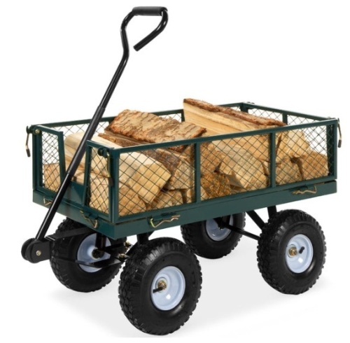 Steel Garden Utility Cart Wagon w/ 400lb Capacity, Removable Sides, Handle, Green - Lot 595