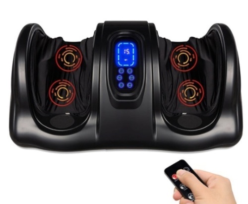 Therapeutic Foot Massager w/ High Intensity Rollers, Remote, 3 Modes, Black - Lot 596