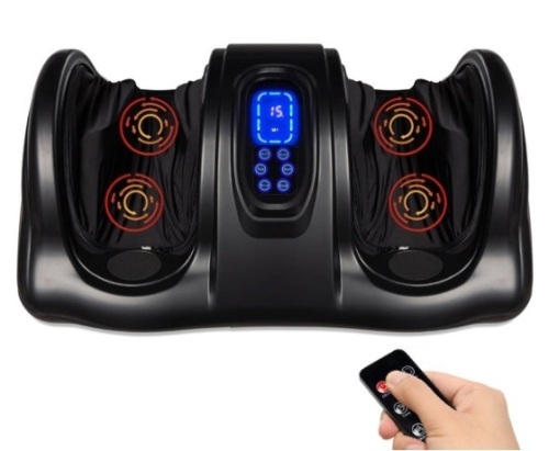 Therapeutic Foot Massager w/ High Intensity Rollers, Remote, 3 Modes, Black - Lot 597