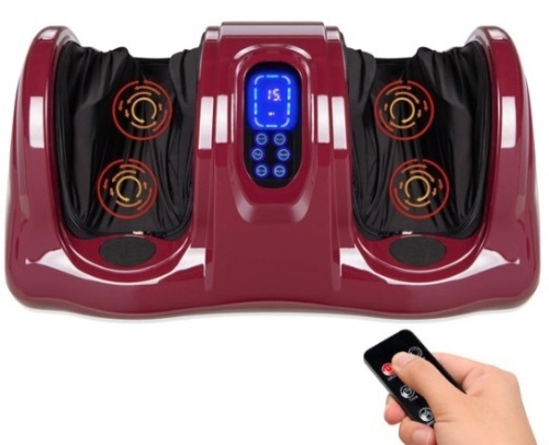 Therapeutic Foot Massager w/ High Intensity Rollers, Remote, 3 Modes, Burgundy - Lot 598