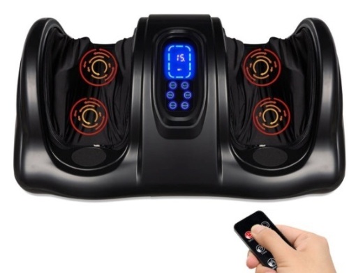 Therapeutic Foot Massager w/ High Intensity Rollers, Remote, 3 Modes, Black - Lot 599