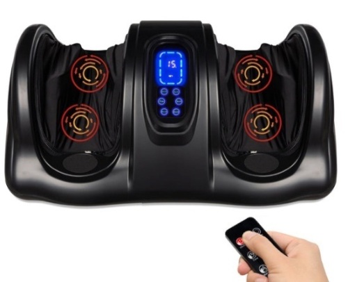 Therapeutic Foot Massager w/ High Intensity Rollers, Remote, 3 Modes, Black - Lot 600