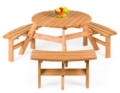 6-Person Circular Wooden Picnic Table w/ Benches - Lot 606