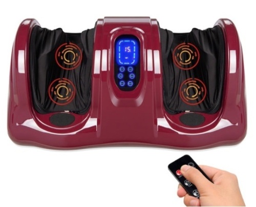 Therapeutic Foot Massager w/ High Intensity Rollers, Remote, 3 Modes, Burgundy - Lot 607