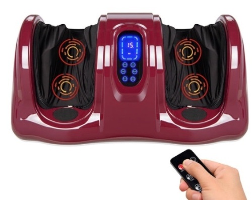 Therapeutic Foot Massager w/ High Intensity Rollers, Remote, 3 Modes, Burgundy - Lot 608