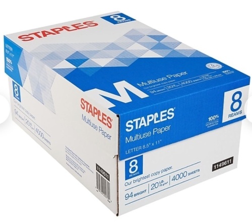 Staples Multiuse Copy Paper, 8.5" x 11", Appears New, Retail 64.49 - Lot 364