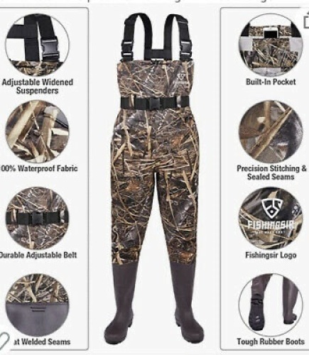FISHINGSIR Waterproof Chest Waders NYLON PVC Bootfoot 11 Wader for Fishing Camo - Lot 1071