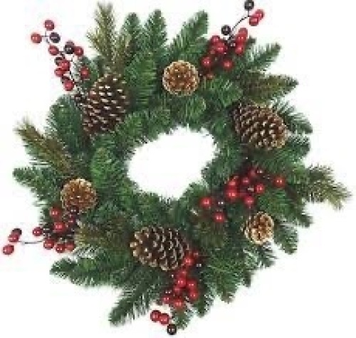 28" Christmas Red Poinsettia with Ornaments Artificial Pine Wreath - Lot 1077